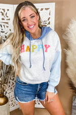 Happy Hoodie - Grey Body with Light Blue Sleeves