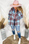 Check Yes - Oversized Blue Plaid Button Up Jacket