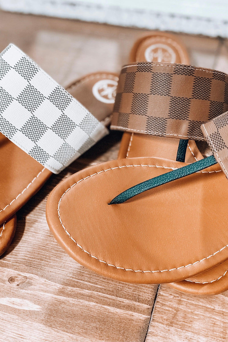 Checking on You- {Cream & Brown} Checkered Sandals 9 / Cream