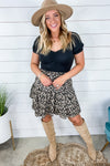 Shake It Up- Black & Taupe Brushstroke Print Layered Skirt