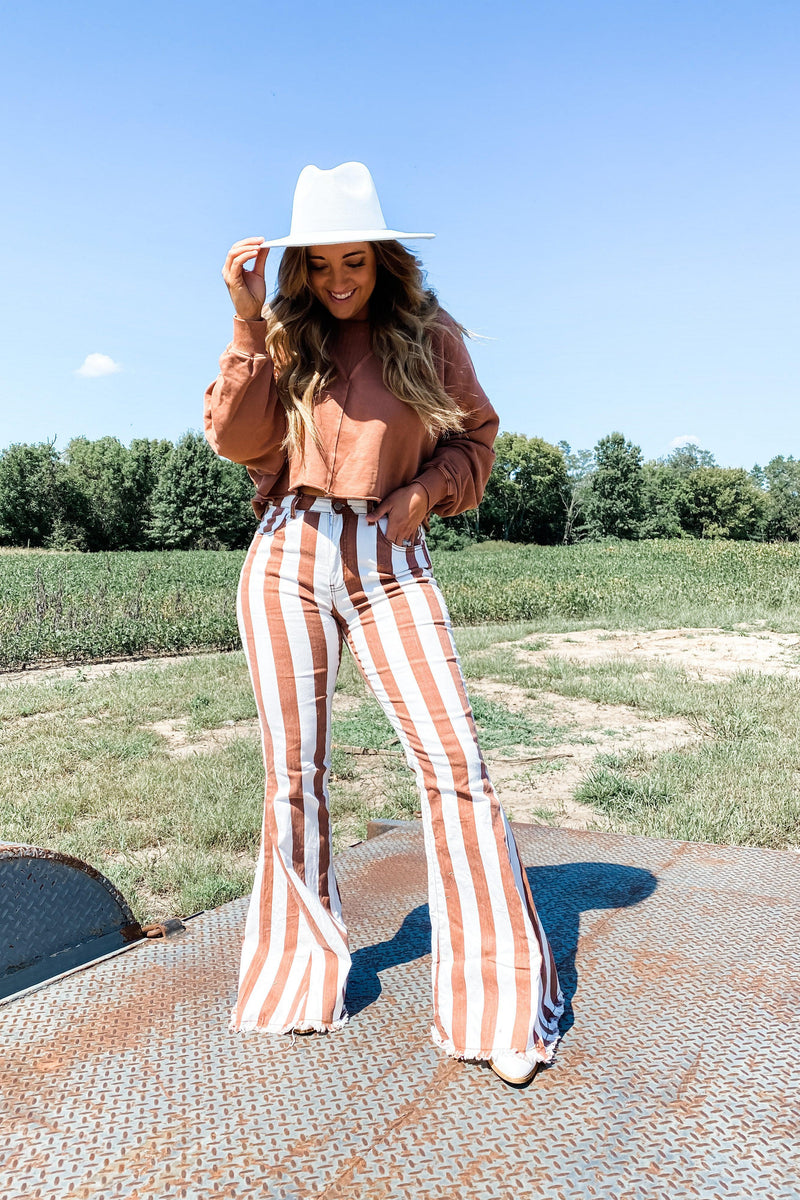 Striped flared jeans