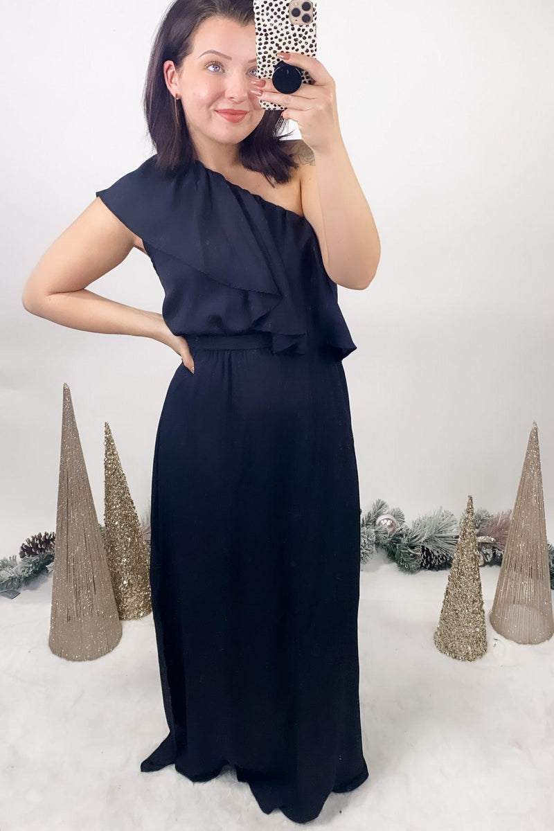 one shoulder belted dress Women's Off-The-Shoulder Belted Dress in Black size 14