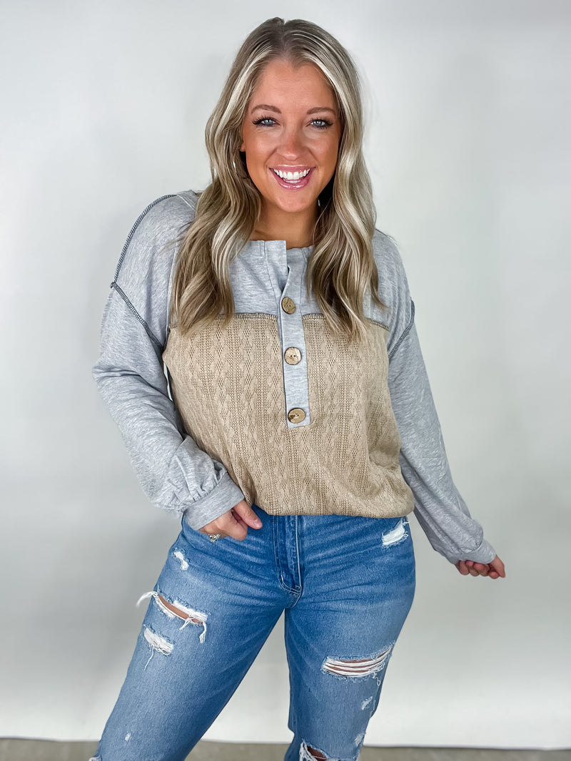 Cotton French Terry Knit - Gray & Beige