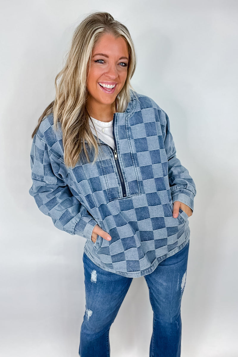 Checkmate Denim Half-Zip Hoodie