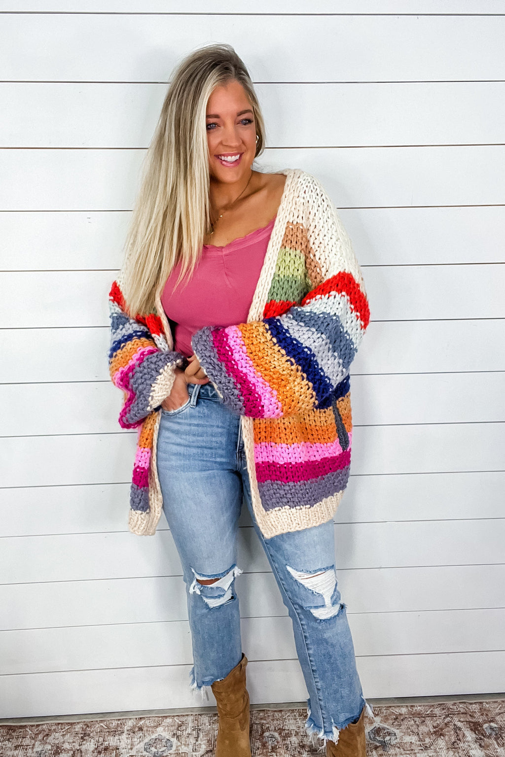 Color Block Cardigan With Pockets