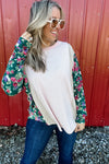 Festive Blooms - Stripe and Floral Color Block Long Sleeve Top