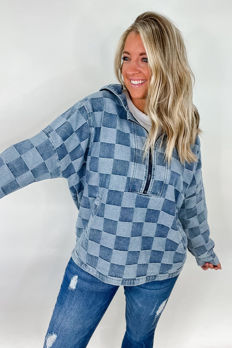 Checkmate Denim Half-Zip Hoodie