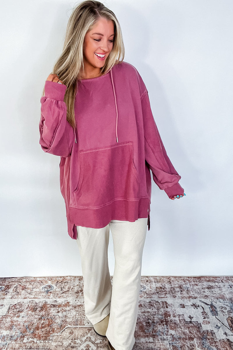 Washed Away - Long Sleeve Solid Knit Top - Washed Rose