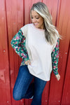 Festive Blooms - Stripe and Floral Color Block Long Sleeve Top