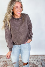 Acid Wash Fleece Oversized Sweatshirt - Brown