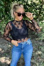 Lace Sheer Top - Black