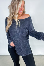Long Sleeve Solid Knit Top - Charcoal