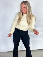 Step Up Your Game- {Lt. Blue, Black, Lt. Yellow} Cropped Pullover w/ Smocked Waist