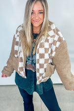 Coco Checkered Print Fur Jacket