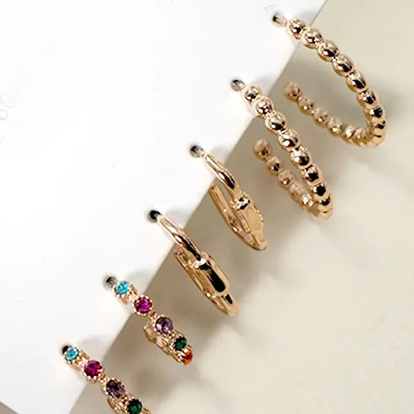 Trio Rhinestone Ball Huggie Hoop Earrings (set of 3)