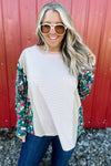 Festive Blooms - Stripe and Floral Color Block Long Sleeve Top