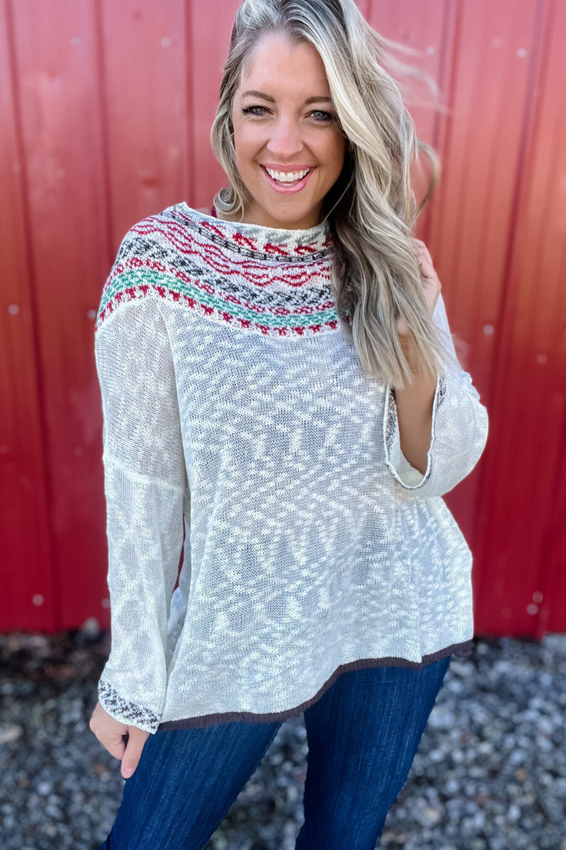 Feeling Festive - Boatneck Oversize Long Sleeve Slub Sweater