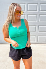 Running Late - Green Washed Casual Fit Tank