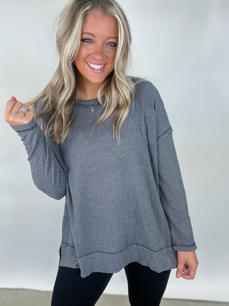 Winter Wonder Waffle Top - Charcoal