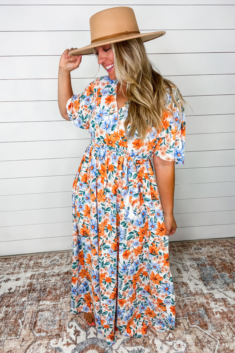 Floral Print Wrap Belted Maxi Dress