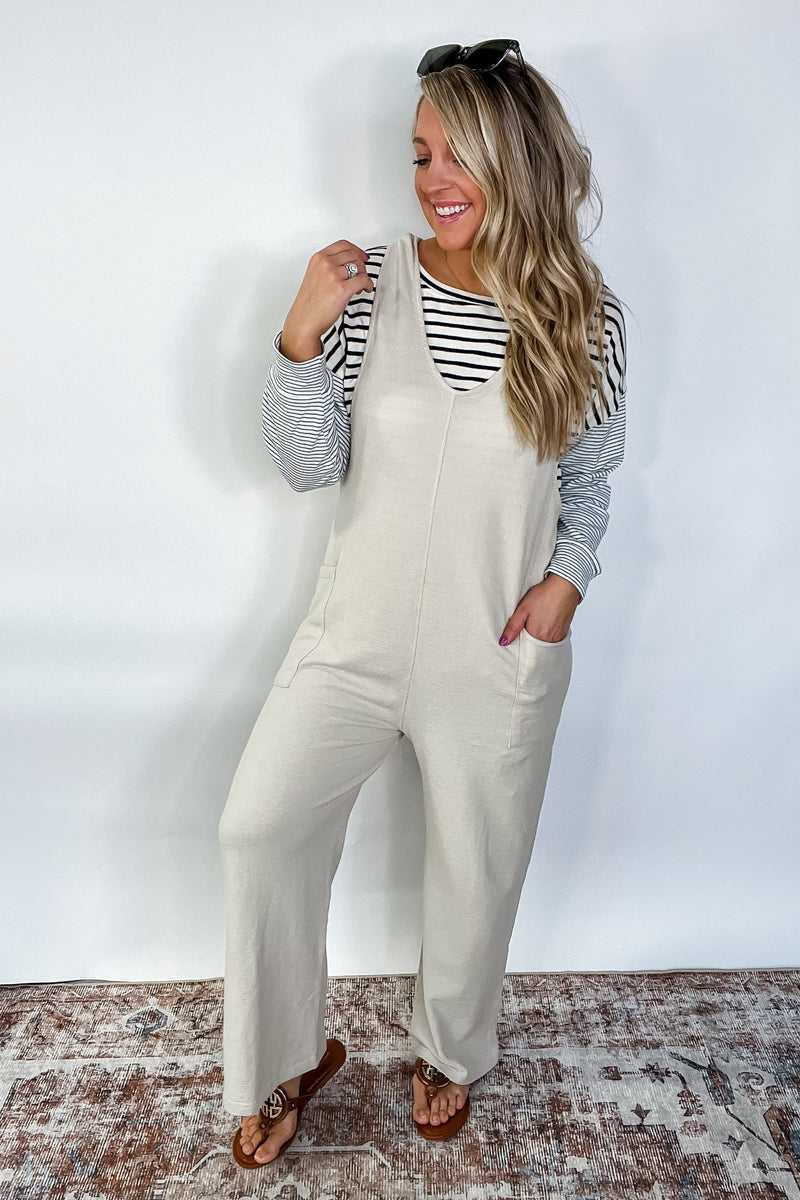 Mineral Washed Lounge Jumpsuit - Natural