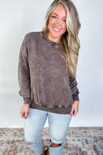 Acid Wash Fleece Oversized Sweatshirt - Brown
