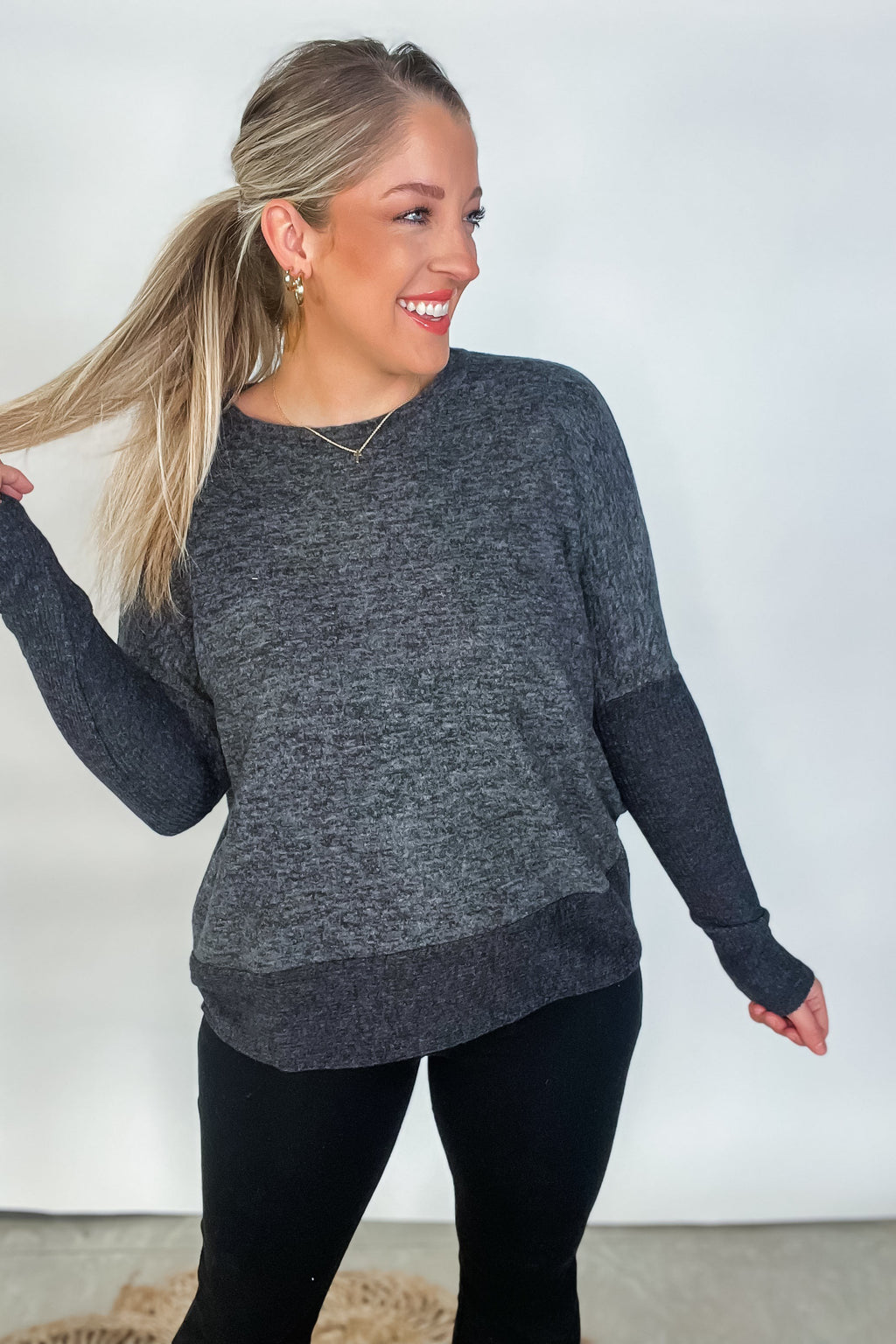 Brushed Hacci Dolman Sweater - Charcoal