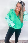 Color Block Hem Fleece Hoodie - Jade