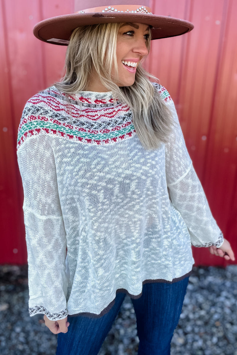 Feeling Festive - Boatneck Oversize Long Sleeve Slub Sweater