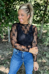 Lace Sheer Top - Black