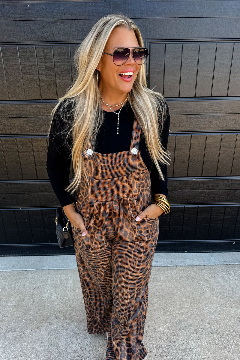 PREORDER- CHEETAH & SOLID KARLI BOHO OVERALLS