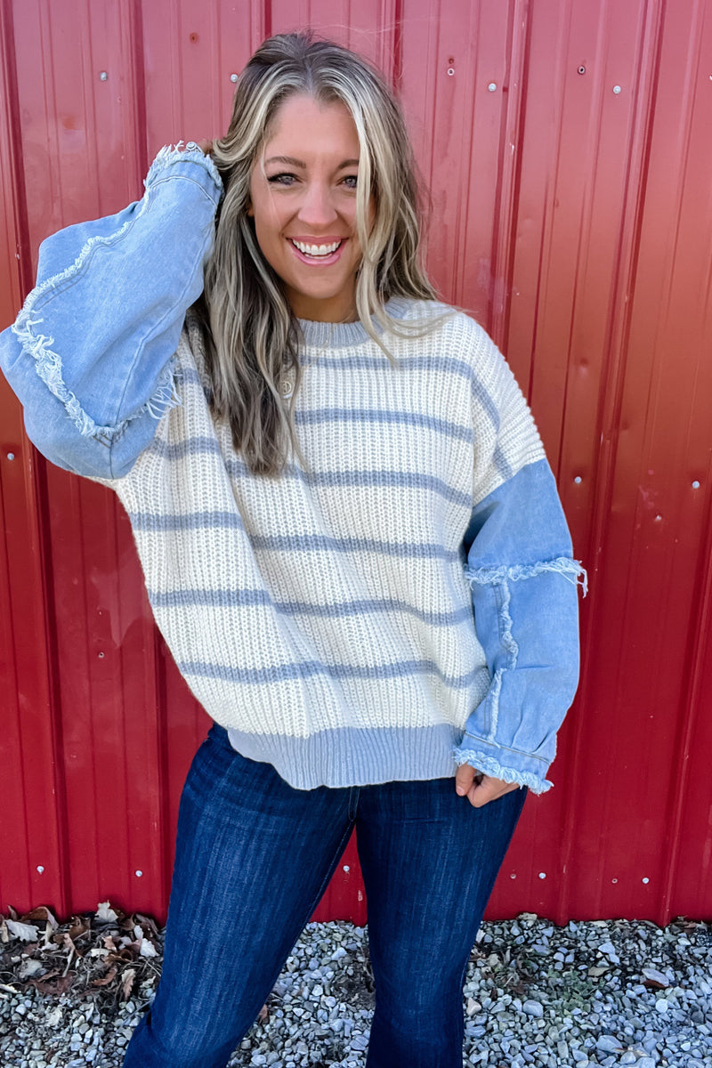 Stripe Multi Texture Sweater Top