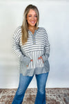 Thermal Stripe Button Henley Neck Top