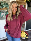 Downtown Vibes Ribbed Top - Burdundy