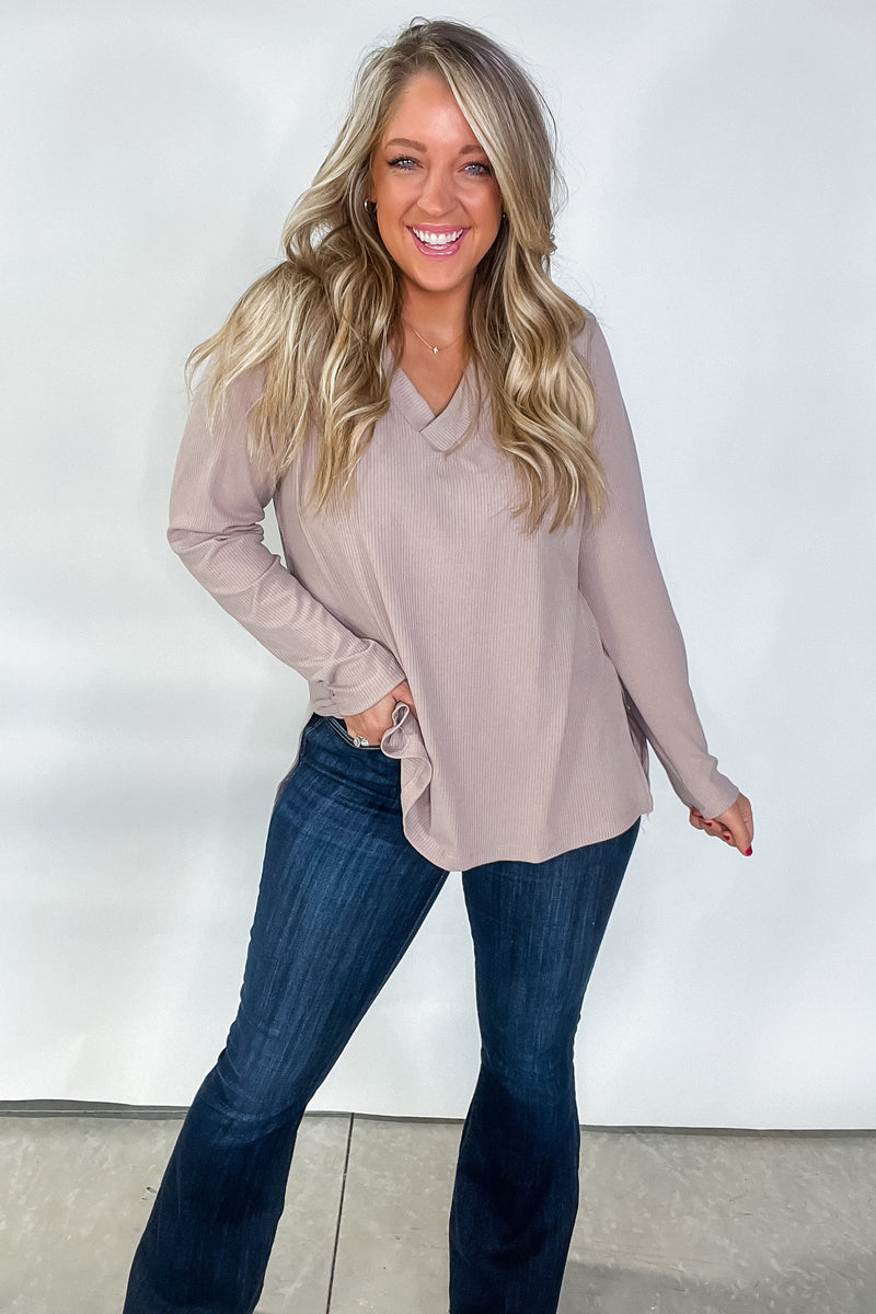 Taupe Long Sleeve Solid Kit Top