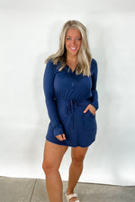 Getting Out Long Sleeve Hoodie Romper in Navy