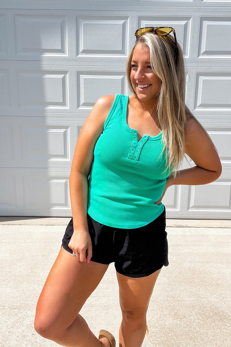 Running Late - Green Washed Casual Fit Tank