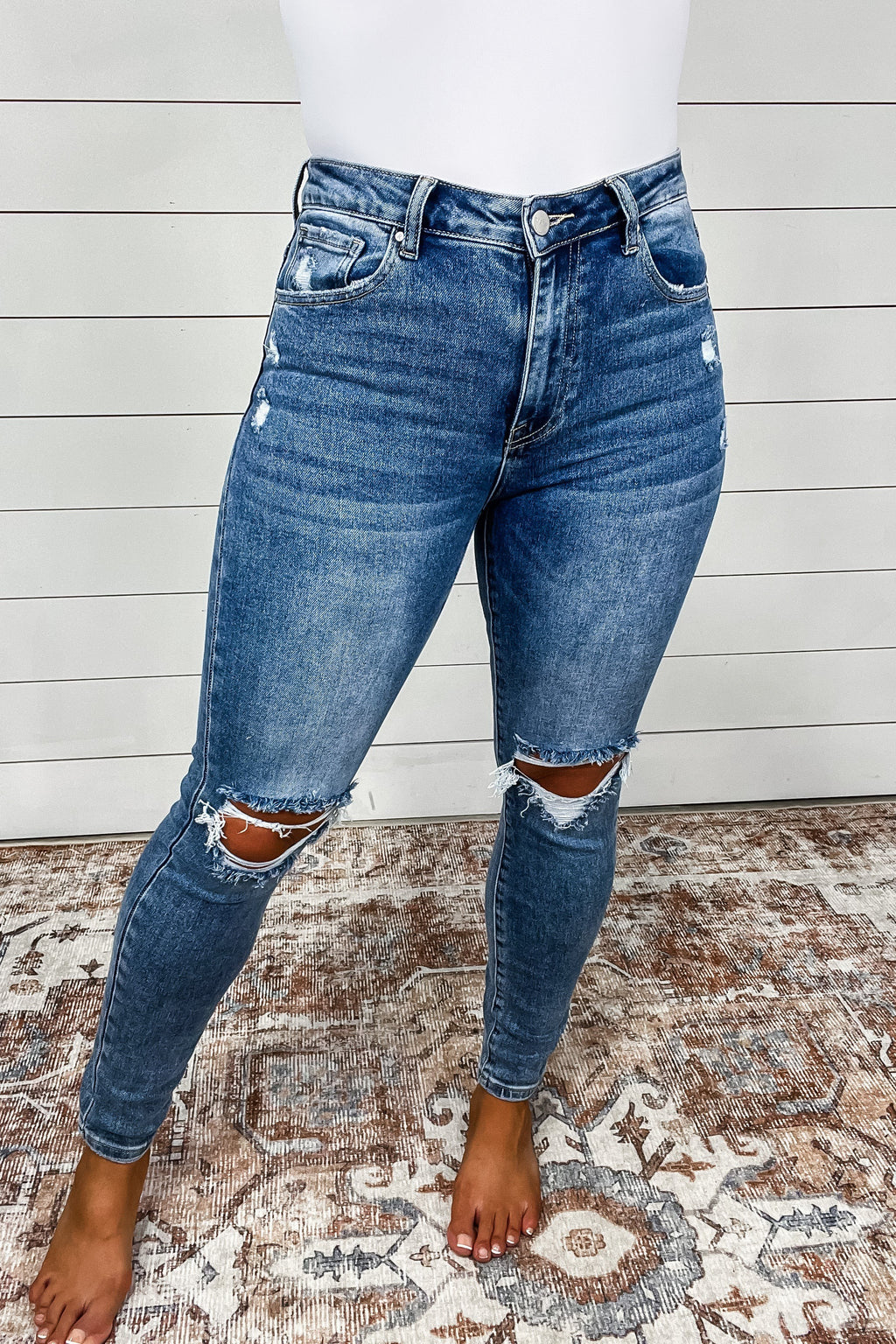 The Brooke's - High Rise Knee Distressed Skinny Jeans