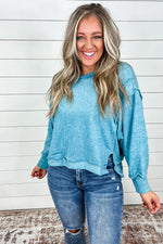 Brushed Hacci Oversized Sweater in Dusty Teal