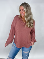 Cedar Wood Two Tone Otto Ribbed V-Neck Oversized Knit Top