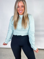 Step Up Your Game- {Lt. Blue, Black, Lt. Yellow} Cropped Pullover w/ Smocked Waist