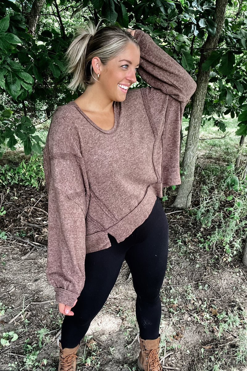 Leave It To Chance Hooded Scoop Neck Pullover in Brown