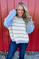 Stripe Multi Texture Sweater Top