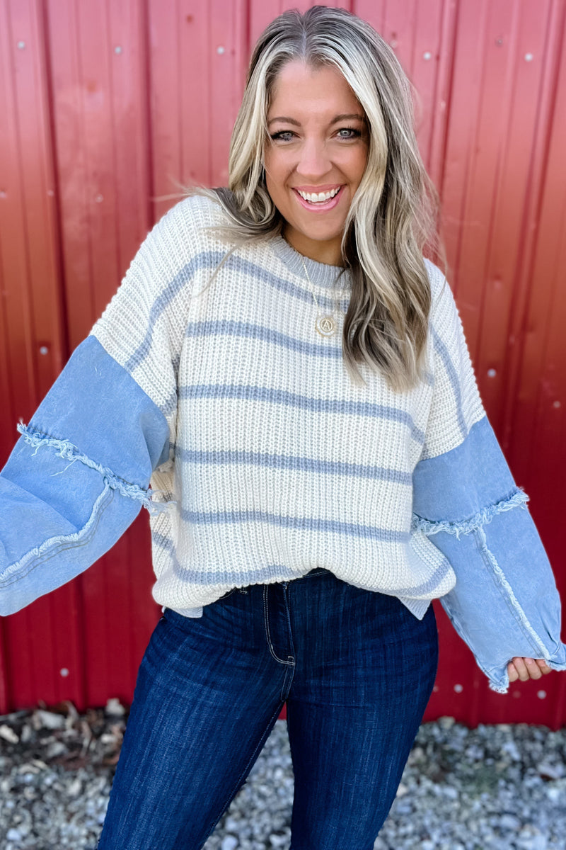 Stripe Multi Texture Sweater Top