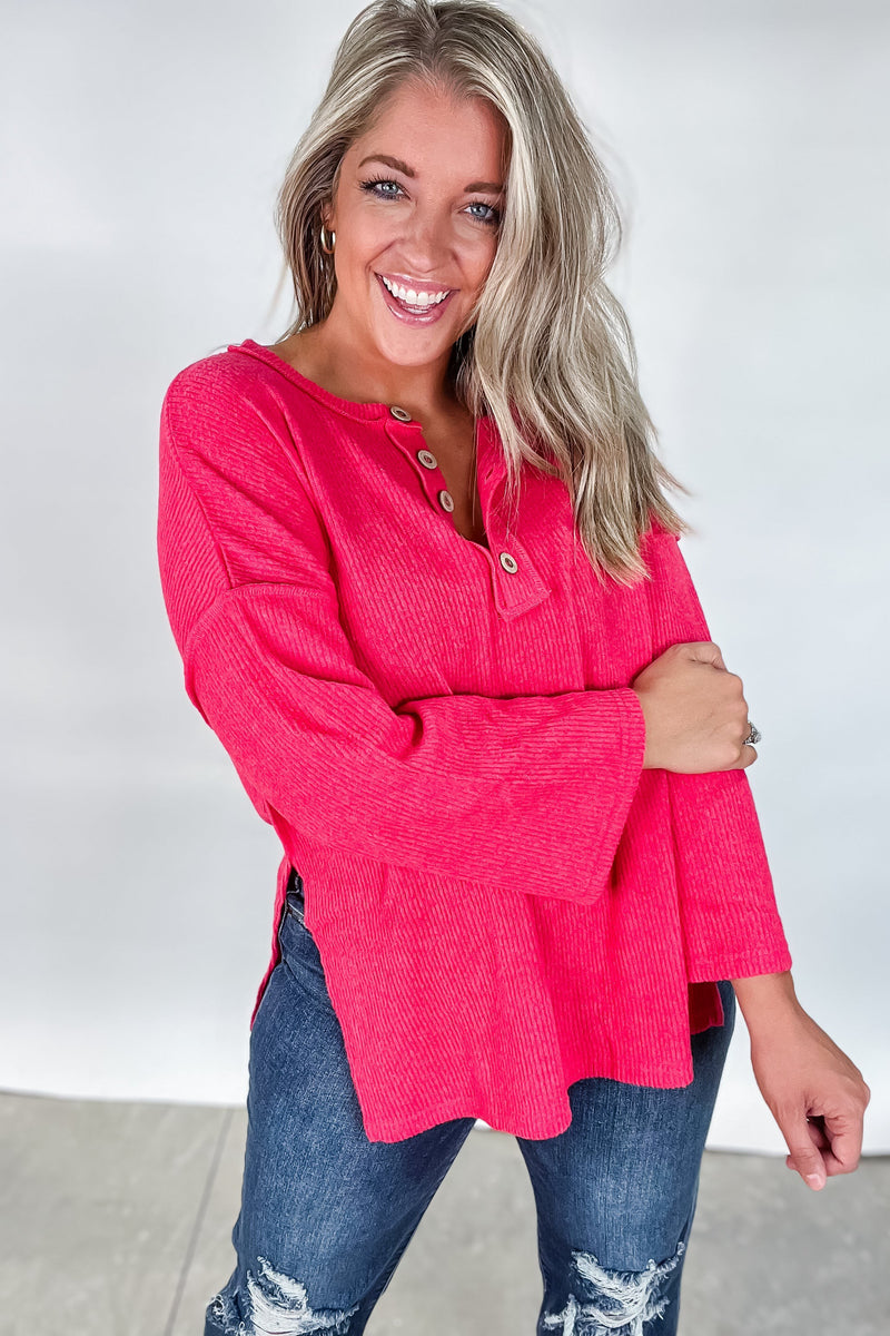 Hacci Henley Sweater - Magenta