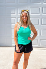 Running Late - Green Washed Casual Fit Tank