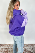 Color Block Hem Fleece Hoodie - Purple