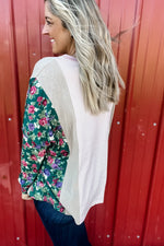 Festive Blooms - Stripe and Floral Color Block Long Sleeve Top