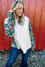 Festive Blooms - Stripe and Floral Color Block Long Sleeve Top