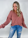 Cedar Wood Two Tone Otto Ribbed V-Neck Oversized Knit Top